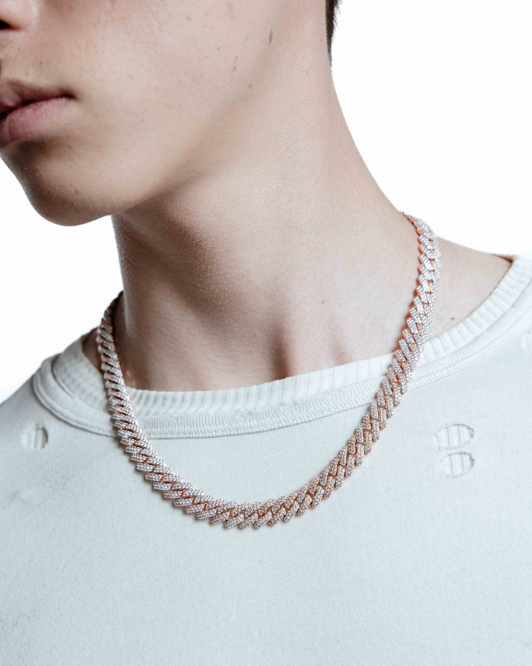 DARKAI Two Tone Mini Prong Pave Necklace Male Model Picture