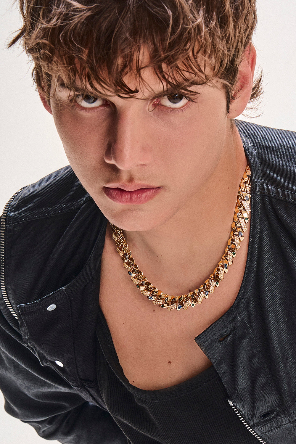 DARKAI Exo Gold Prong Pave Necklace on Male Model
