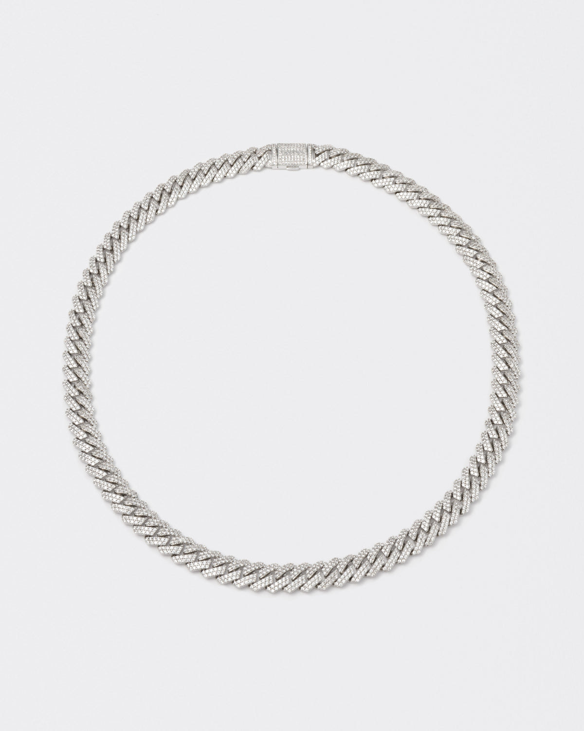 18k white gold coated mini prong chain necklace with hand-set micropavé stones in white