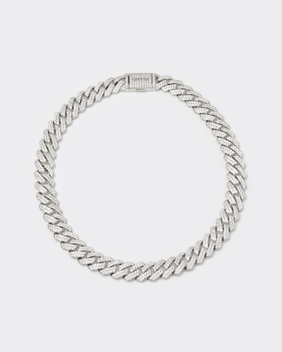 18k white gold coated prong chain necklace with hand-set micropavé stones in white