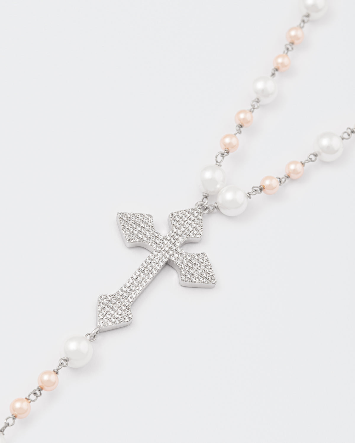 DARKAI Pearls and Cross Rosary Necklace detail on cross