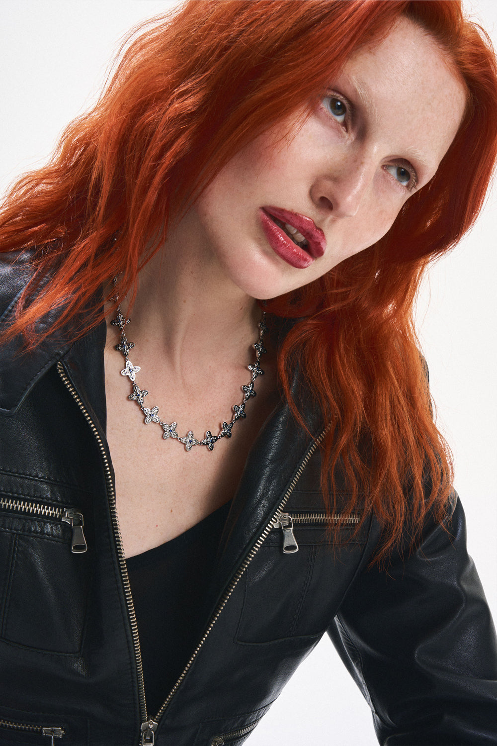 DARKAI Gothic Clover Necklace on Female Model