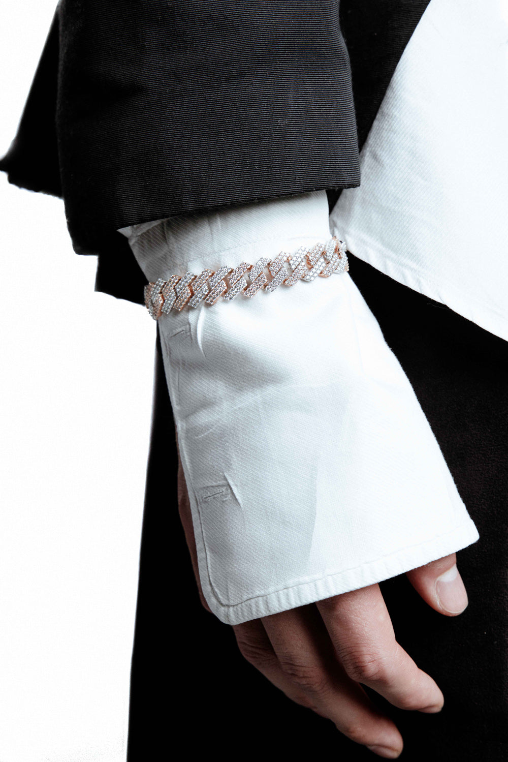 DARKAI Fine Jewelry White Rose Prong Pavé Bracelet Male Model Picture