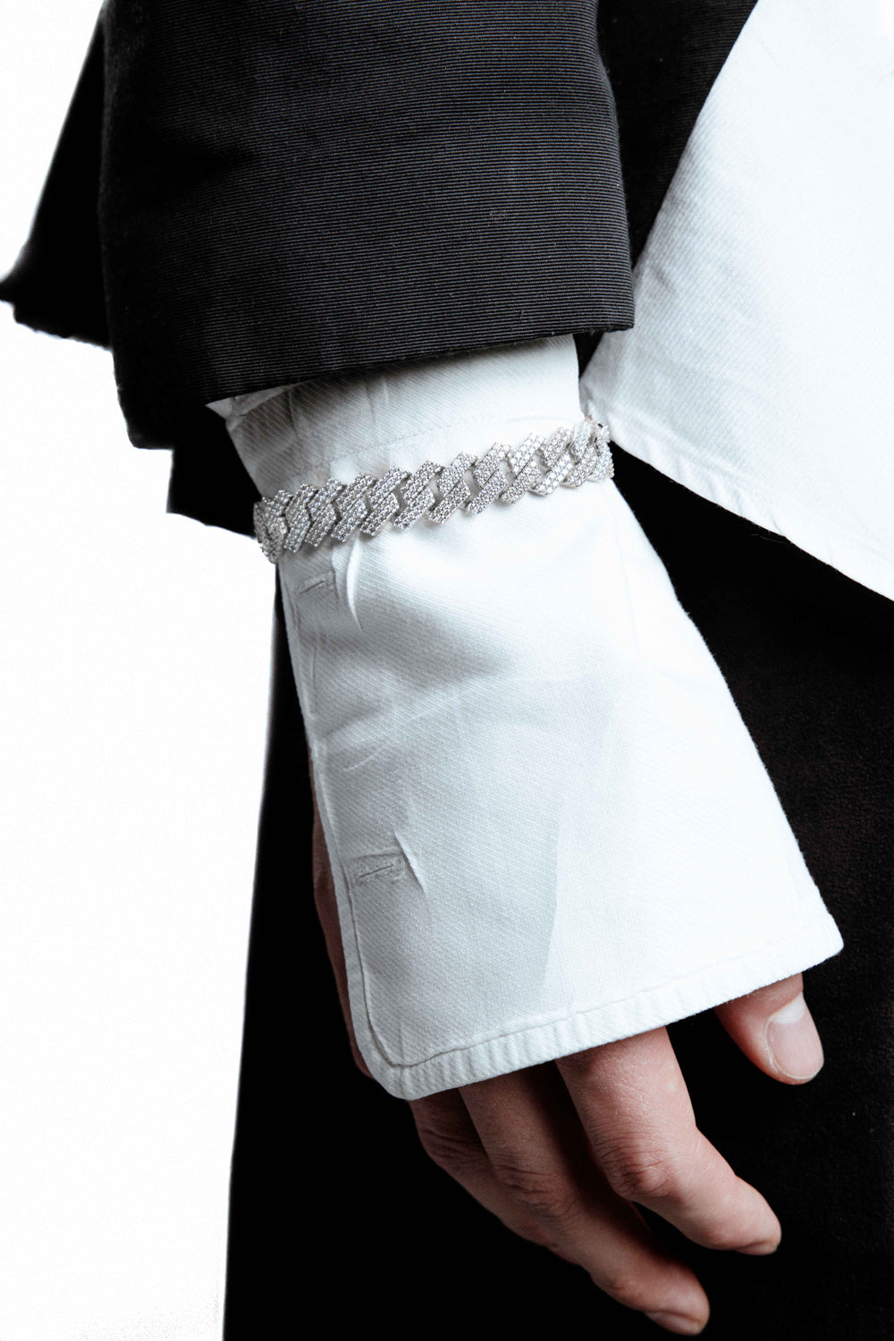 DARKAI Fine Jewelry White Prong Pavé Bracelet on Male Model