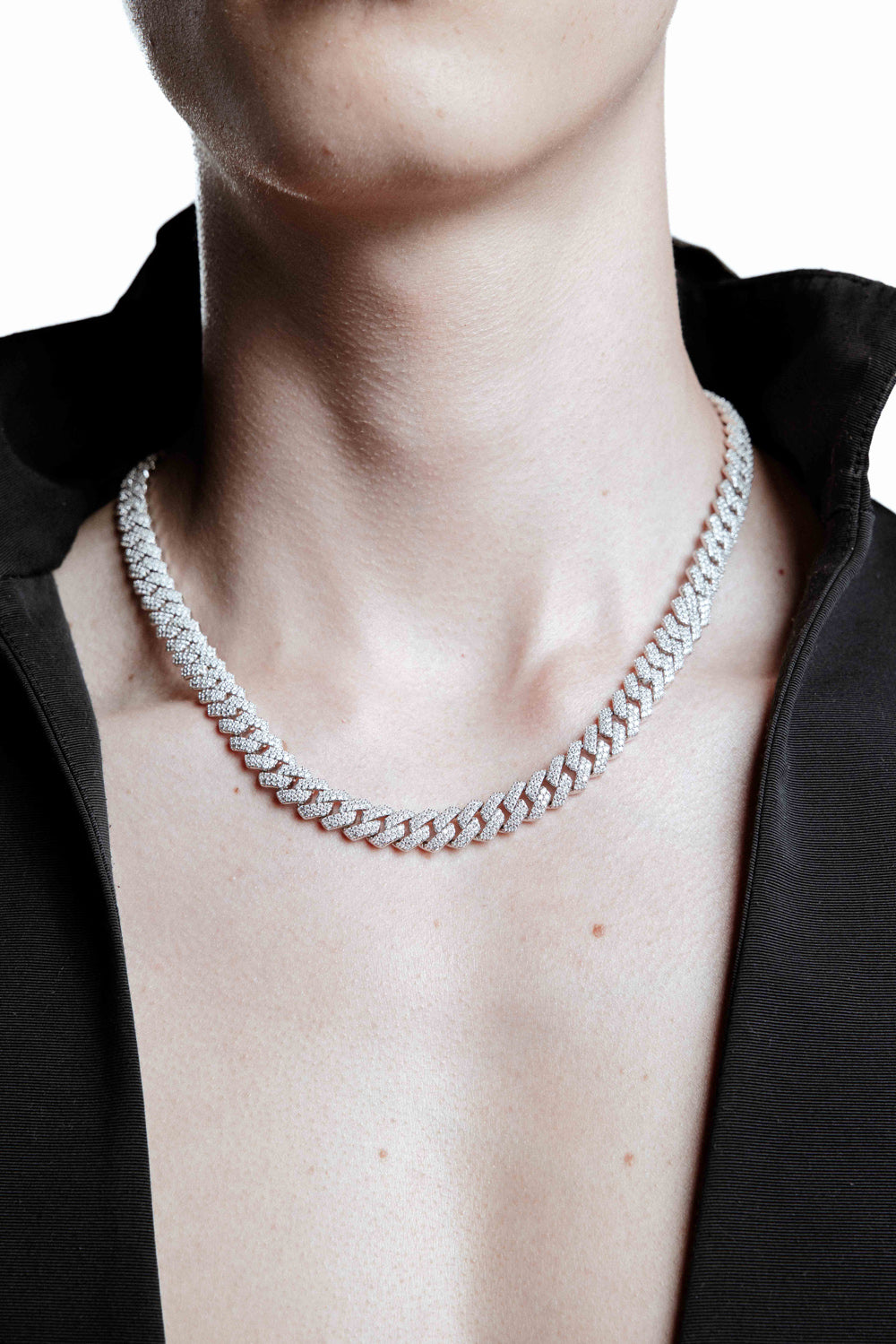 DARKAI Fine Jewelry White Mini Prong Pavé Necklace Male Model Picture