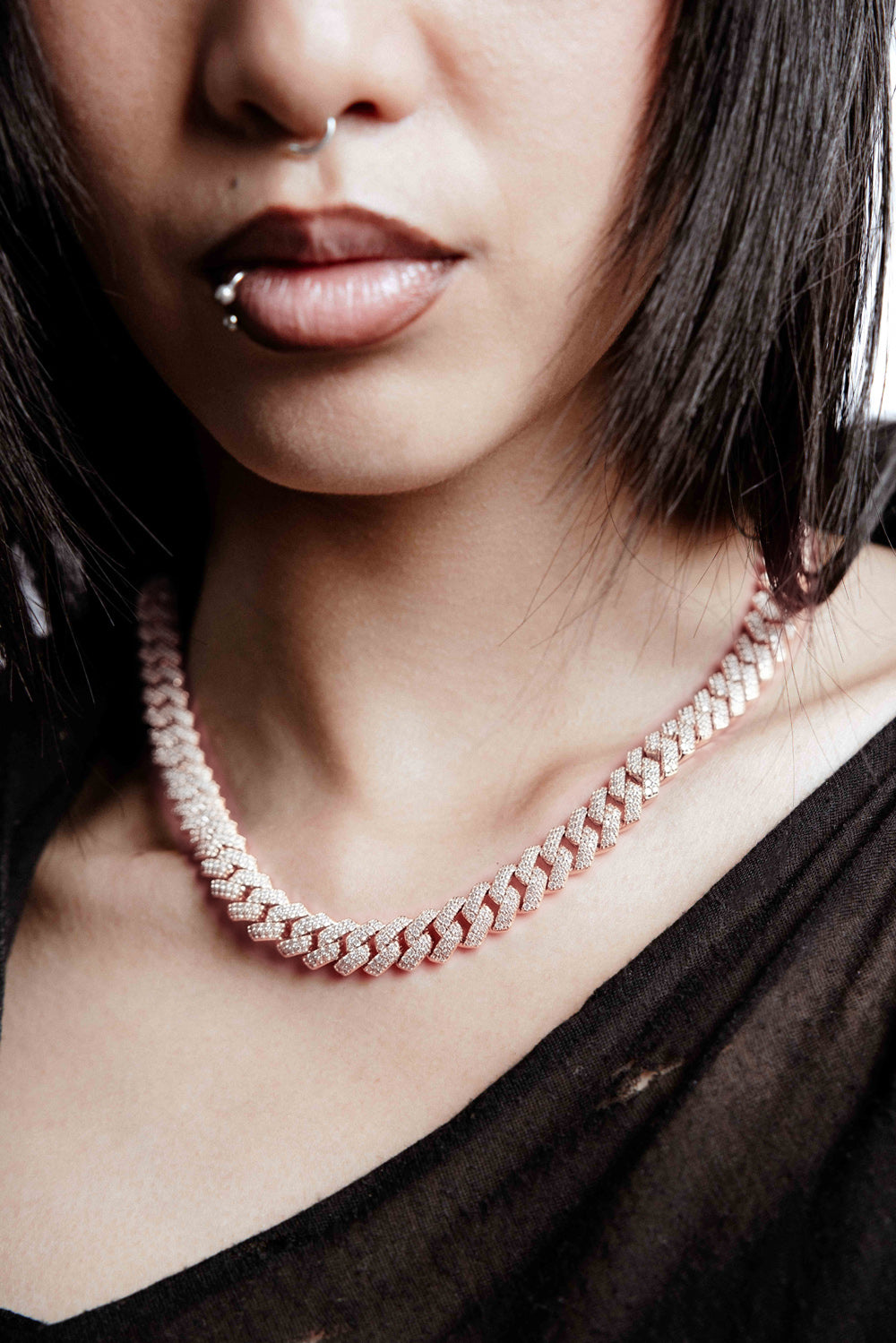 DARKAI Fine Jewelry Rose Mini Prong Pavé Necklace on Female Model