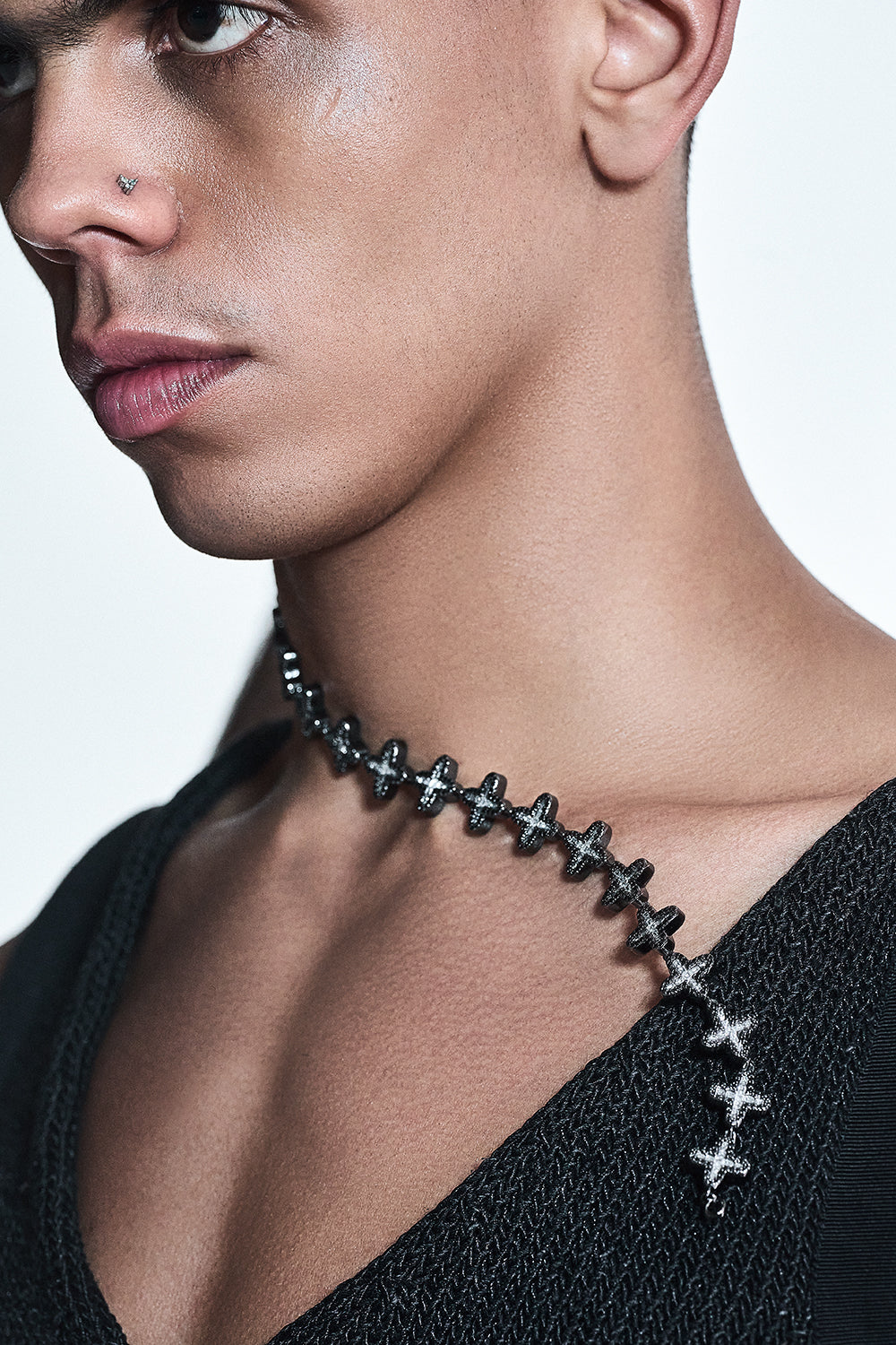 DARKAI Black Clover Baguette Necklace on Male Model