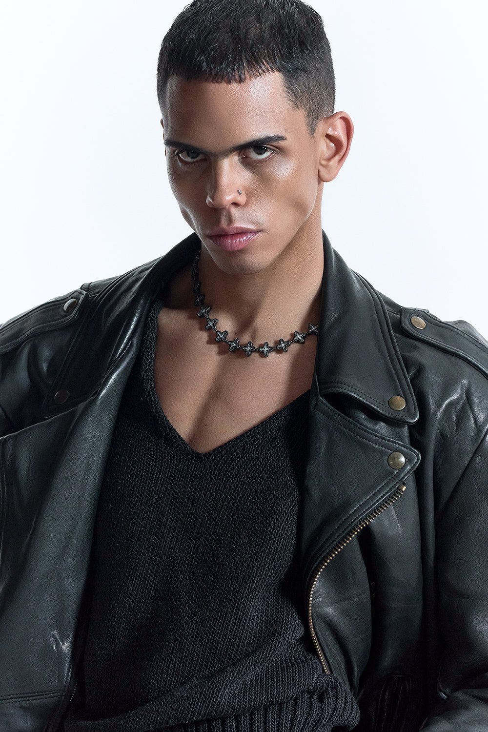 DARKAI Black Clover Baguette Necklace on Male Model