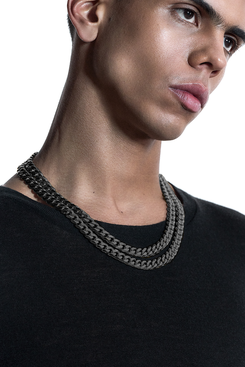 DARKAI Black Cuban Edge Necklace on Male Model