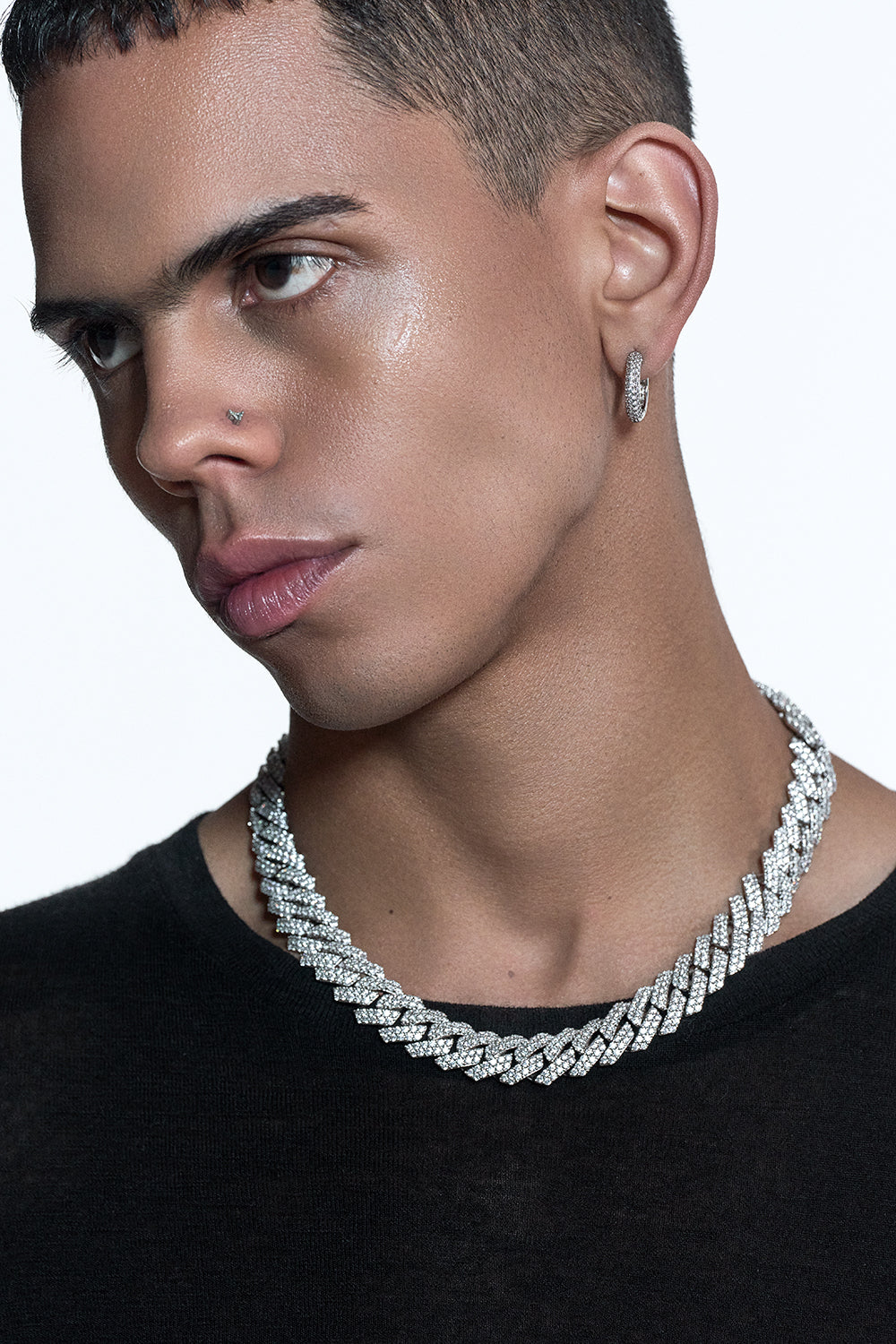 DARKAI White Prong Pave Necklace on Male Model